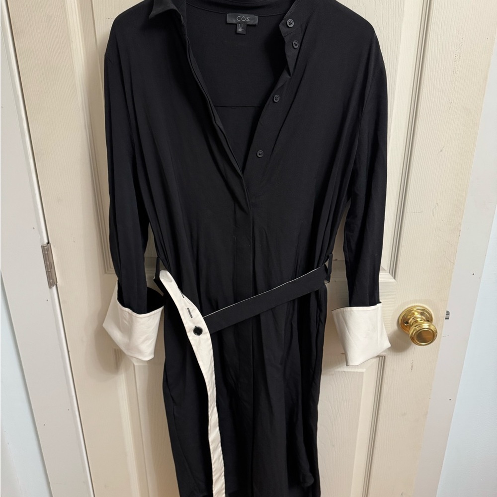 COS Black Wrap Shirt Dress 3/4 Cuffed Sleeves